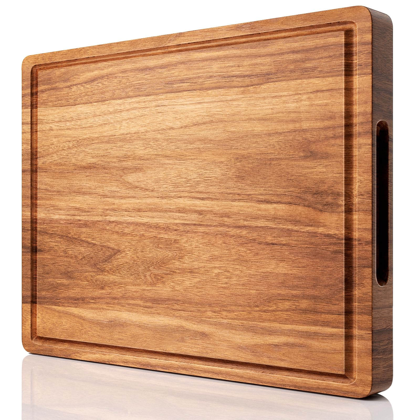 Misawce X-Large Acacia Cutting Board with juice groove and handle for mess-free prep