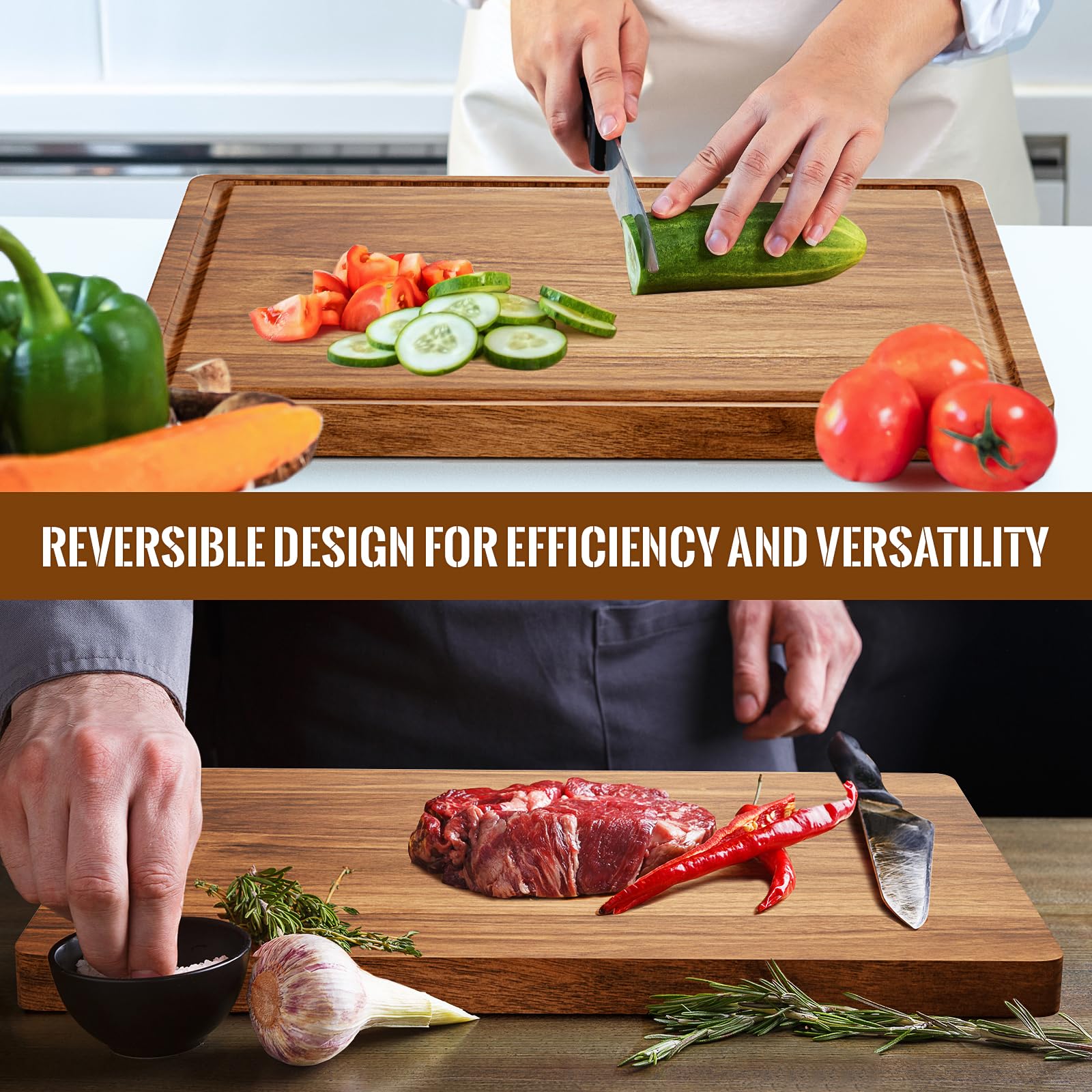 Misawce X-Large Acacia board suitable for meat, cheese, and vegetables