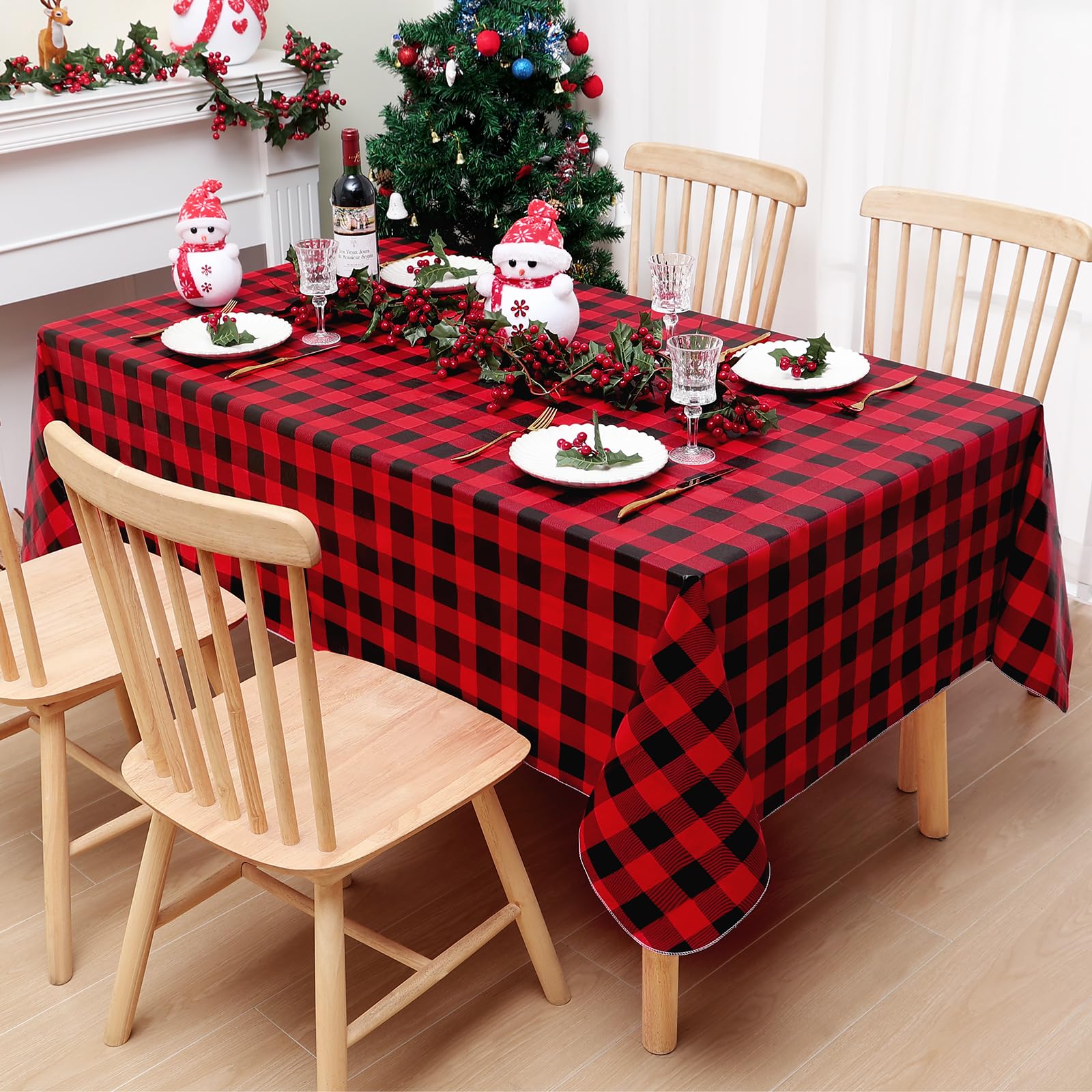 Misaya indoor outdoor tablecloth in red black check for versatile dining