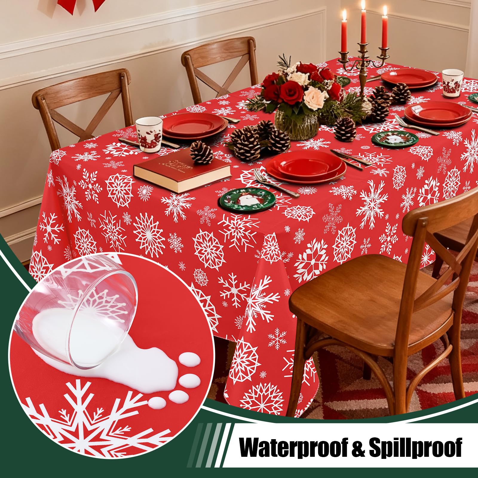Misaya rectangle tablecloth with sturdy vinyl surface designed for long-lasting protection.