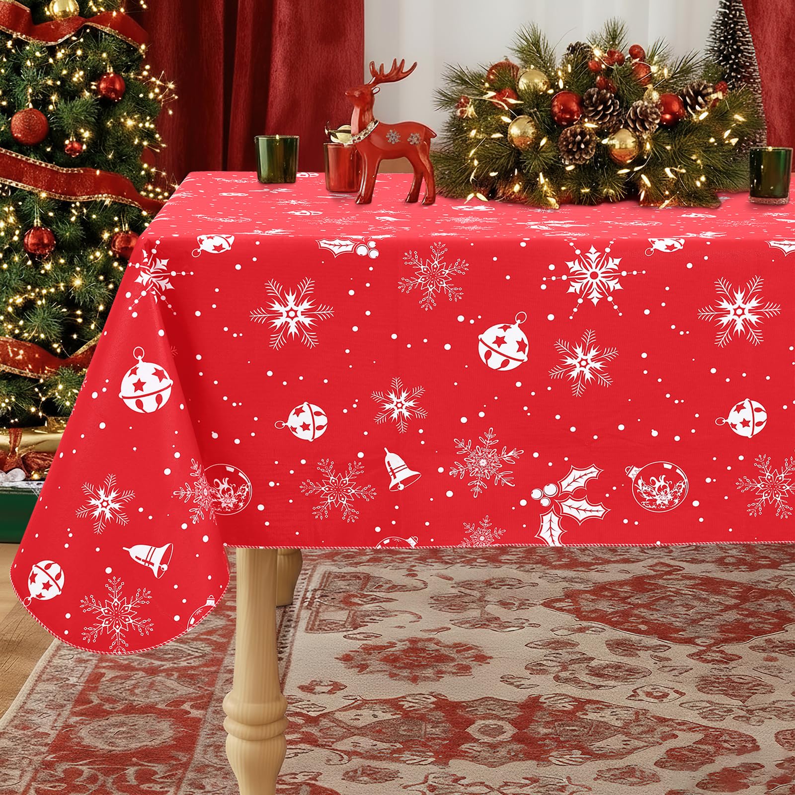 Misaya rectangle waterproof tablecloth demonstrates spill resistance for easy dining setups and surface protection.