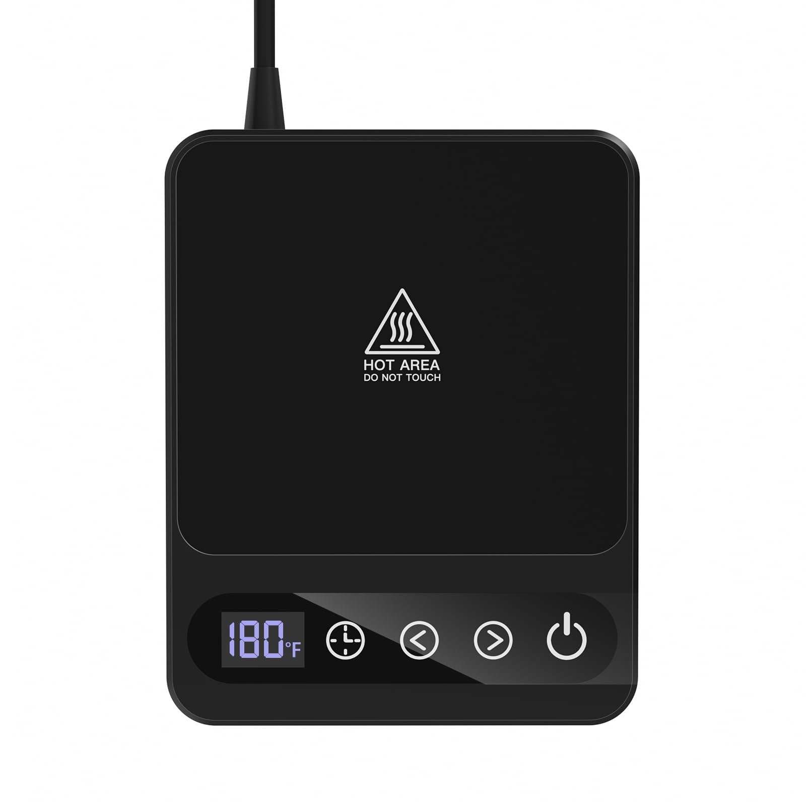 Misby Coffee Warmer on a desk with a large base keeps drinks warm