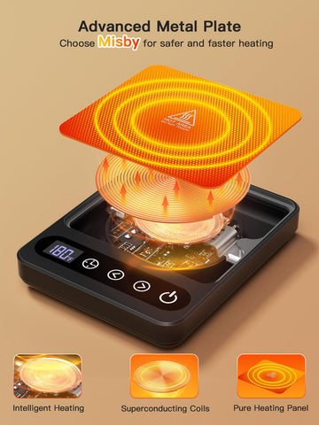 Misby Coffee Warmer digital panel showing six temperature presets