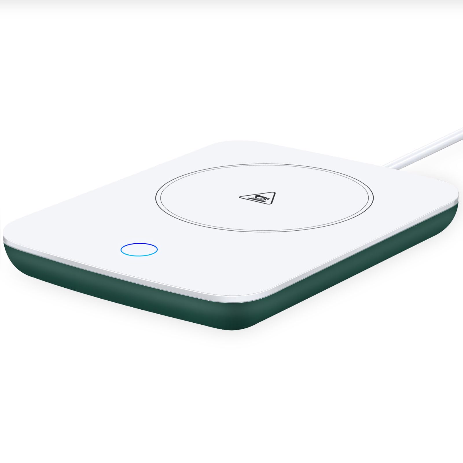 Misby Coffee Warmer green on desk keeps drinks warm throughout the day.