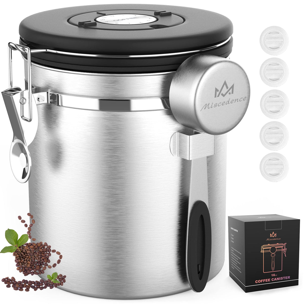 Miscedence coffee canister in 304 stainless steel protects beans and resists rust.