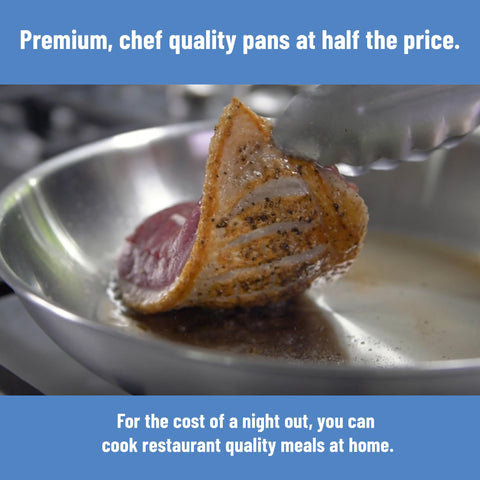 Misen 5-Ply pan sears vegetables with even browning and quick heat.