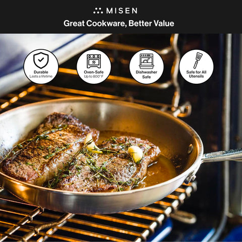 Misen 5-Ply pan packaging highlights durable construction.