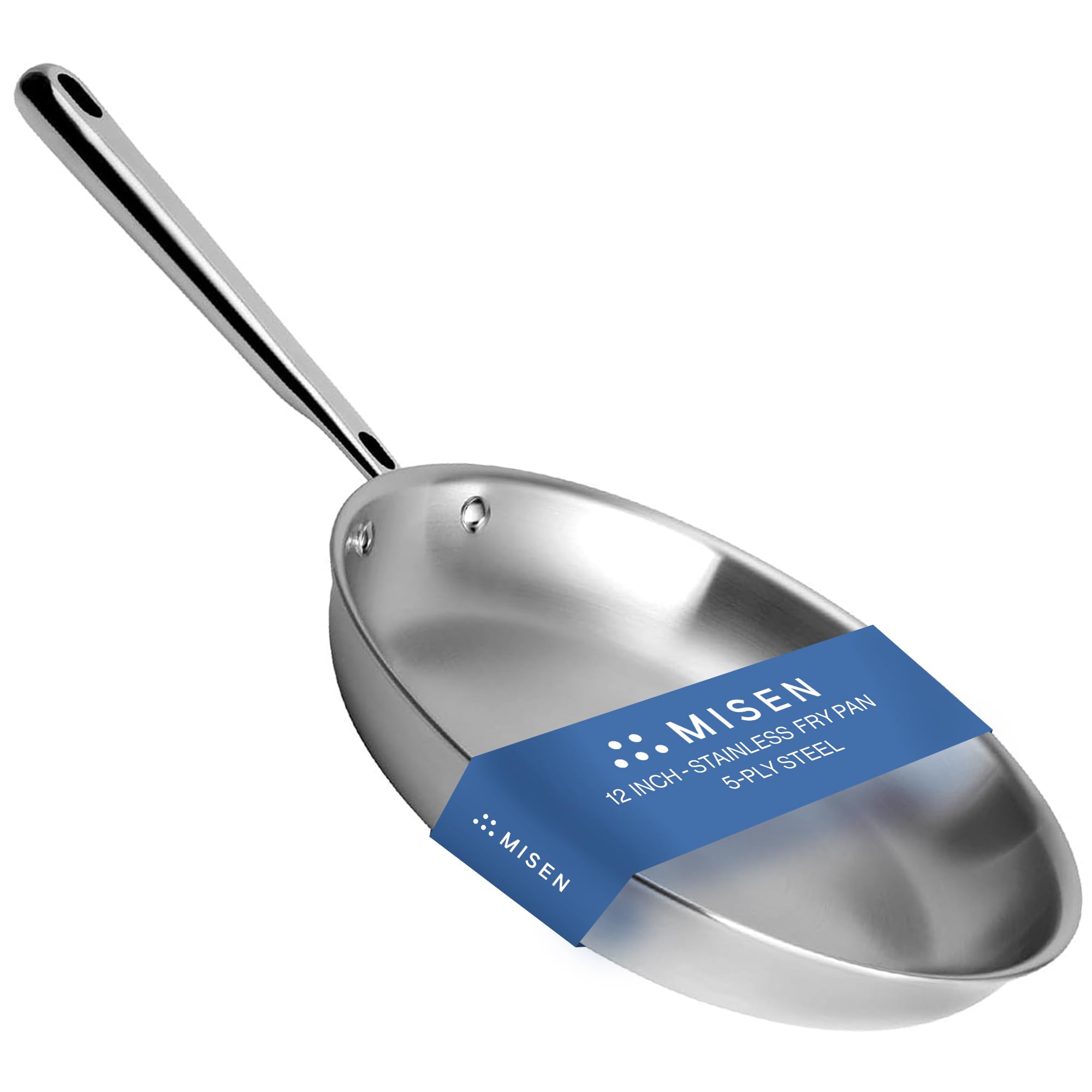 Misen 5-Ply 12-inch frying pan top view reveals a spacious cooking surface for larger meals.