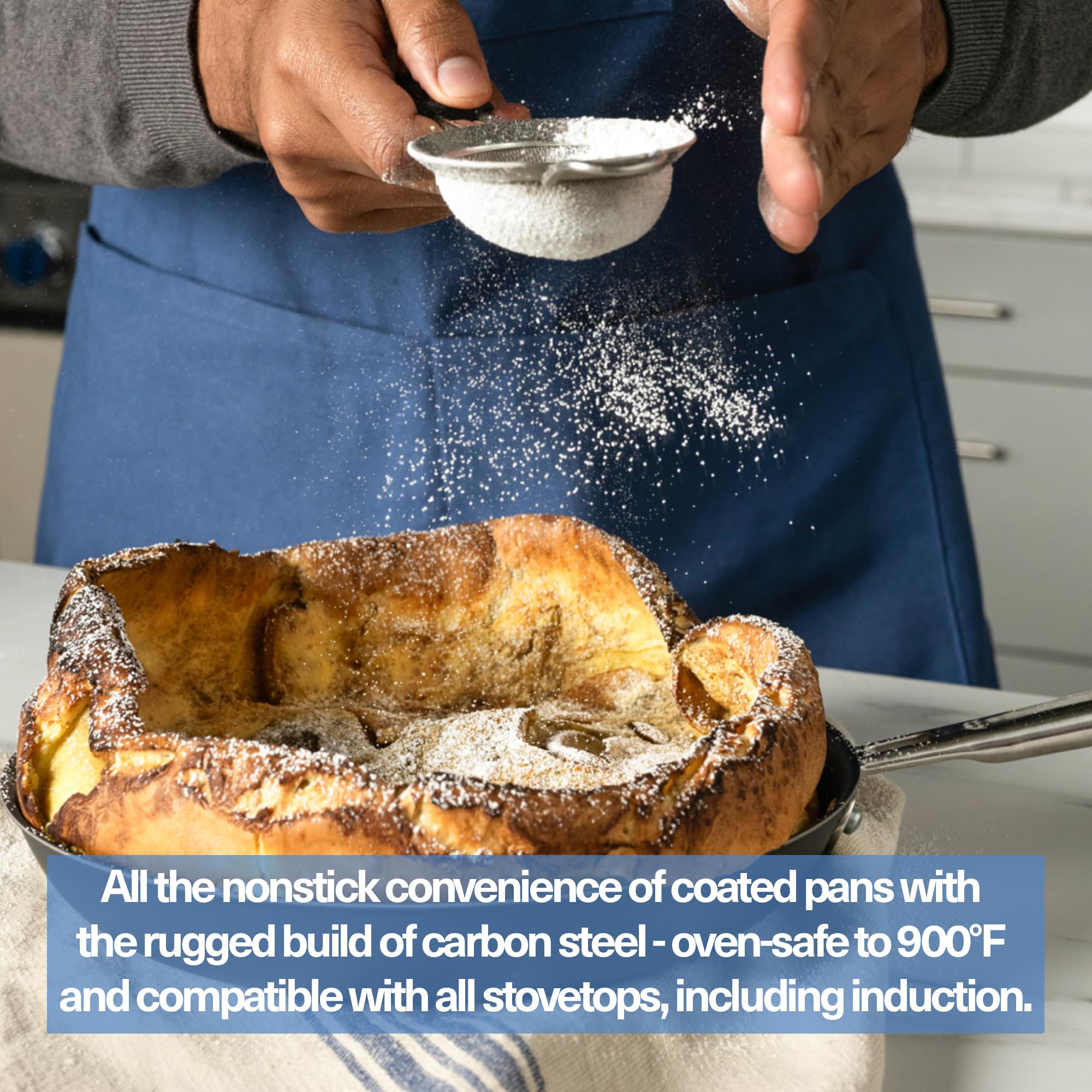 Misen Carbon Nonstick 12-Inch on induction, compatible with versatile cooktops.