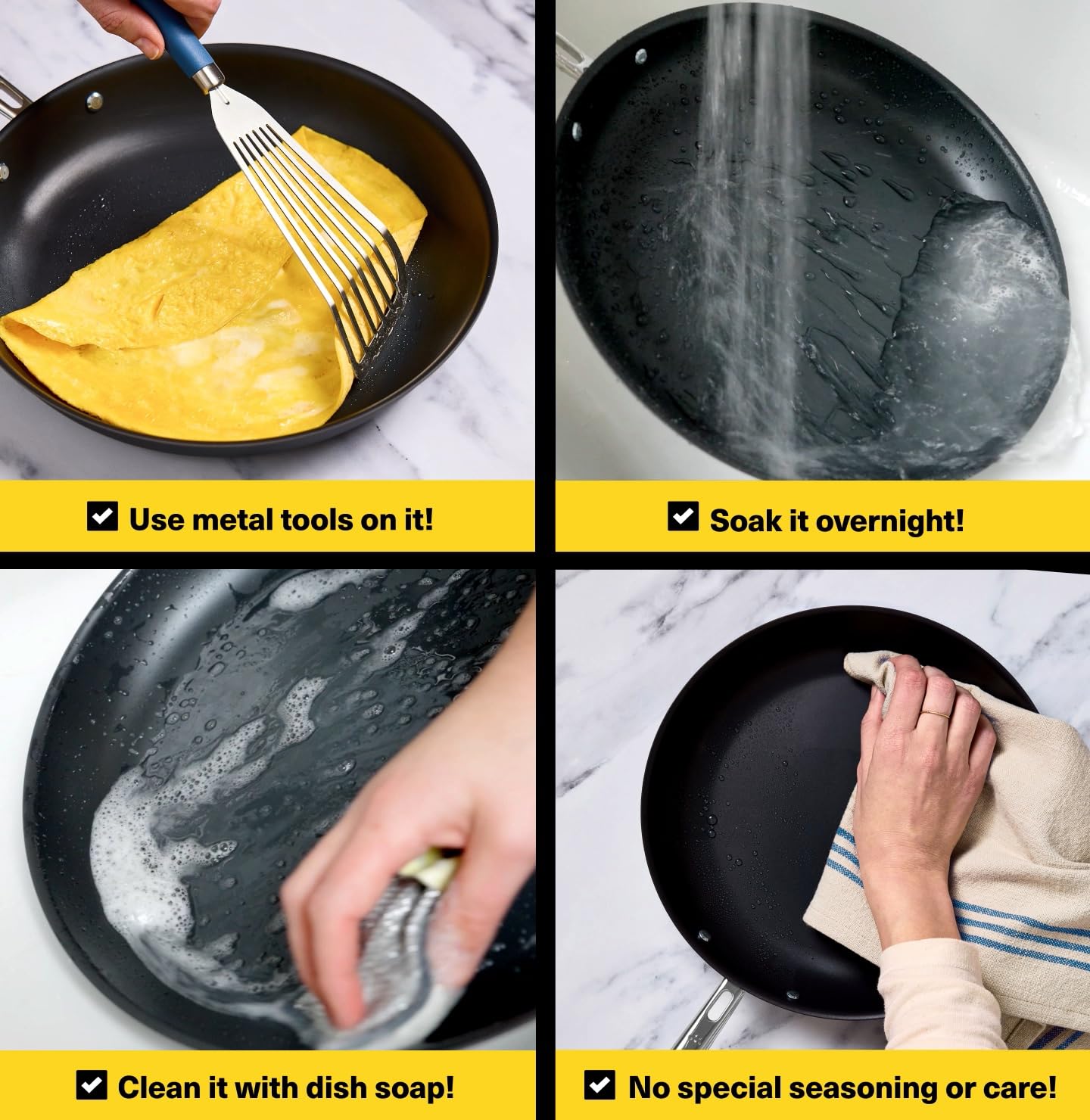 Misen carbon nonstick pan searing food for flavorful crusts.