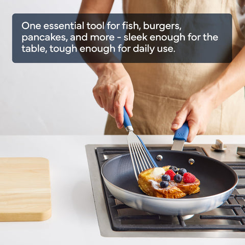 Misen fish spatula demonstrates dishwasher-safe cleanup after use.