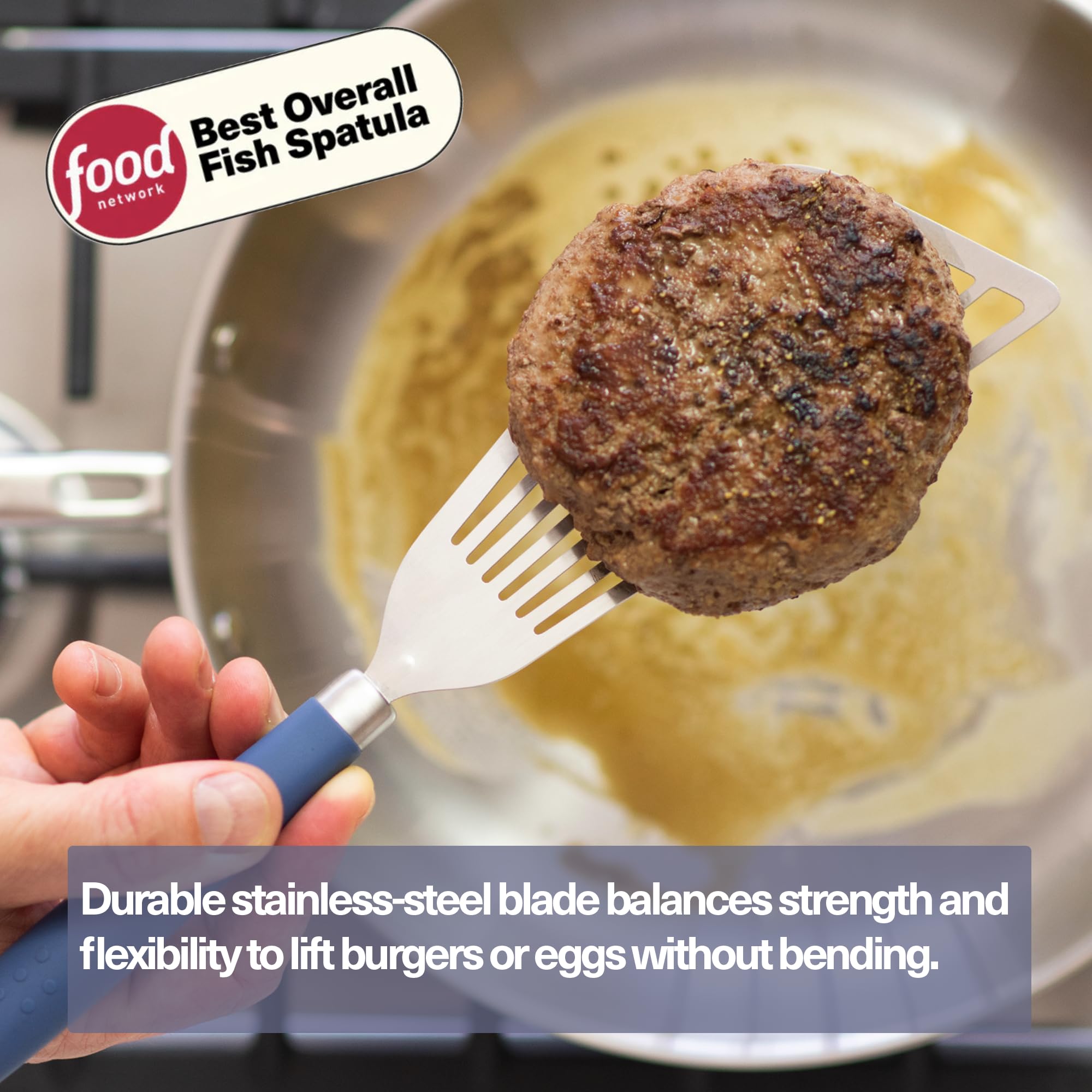 Misen slotted turner ideal for frying burgers and pancakes with even flips