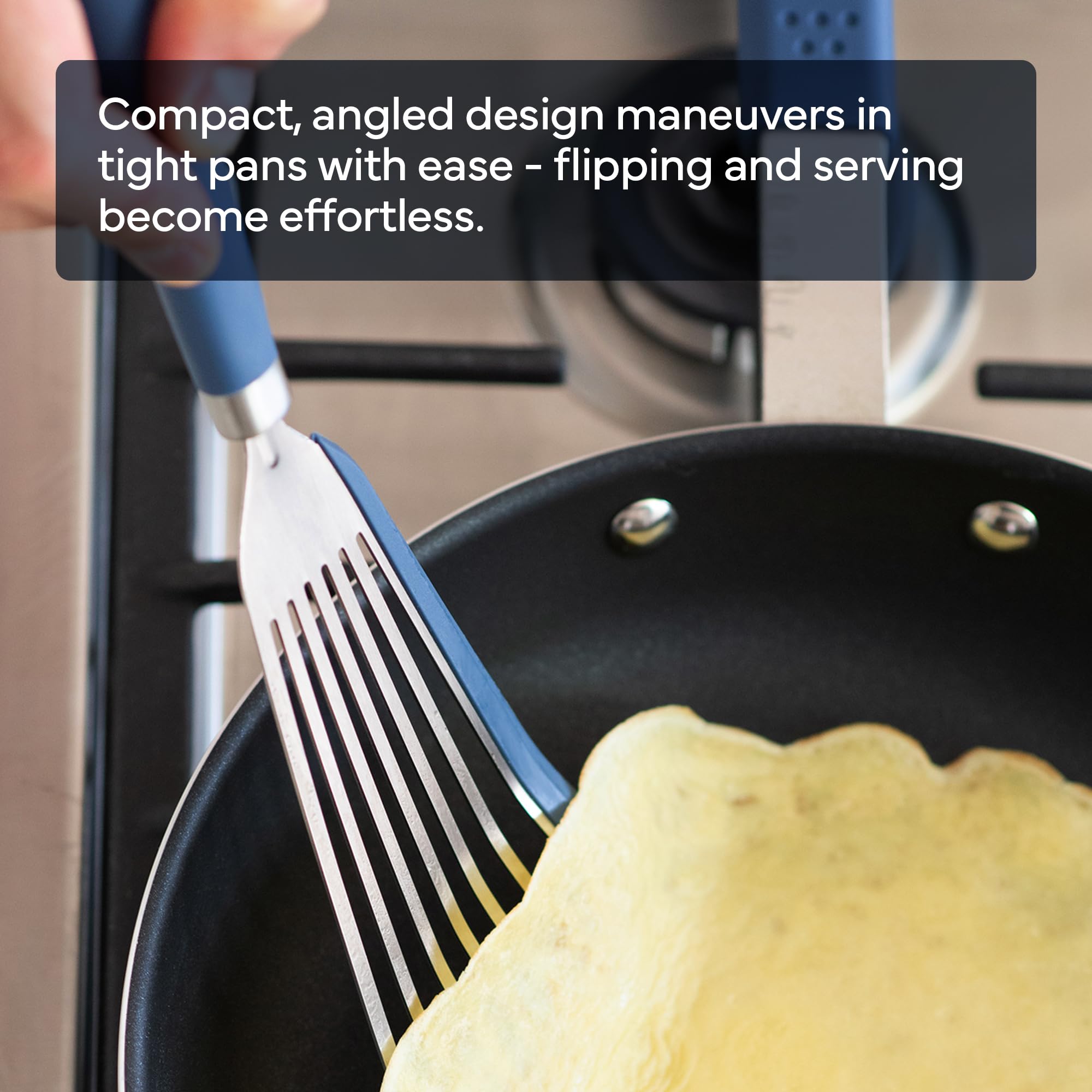 Misen fish spatula shows heat-resistant blade ready for high-temp cooking.