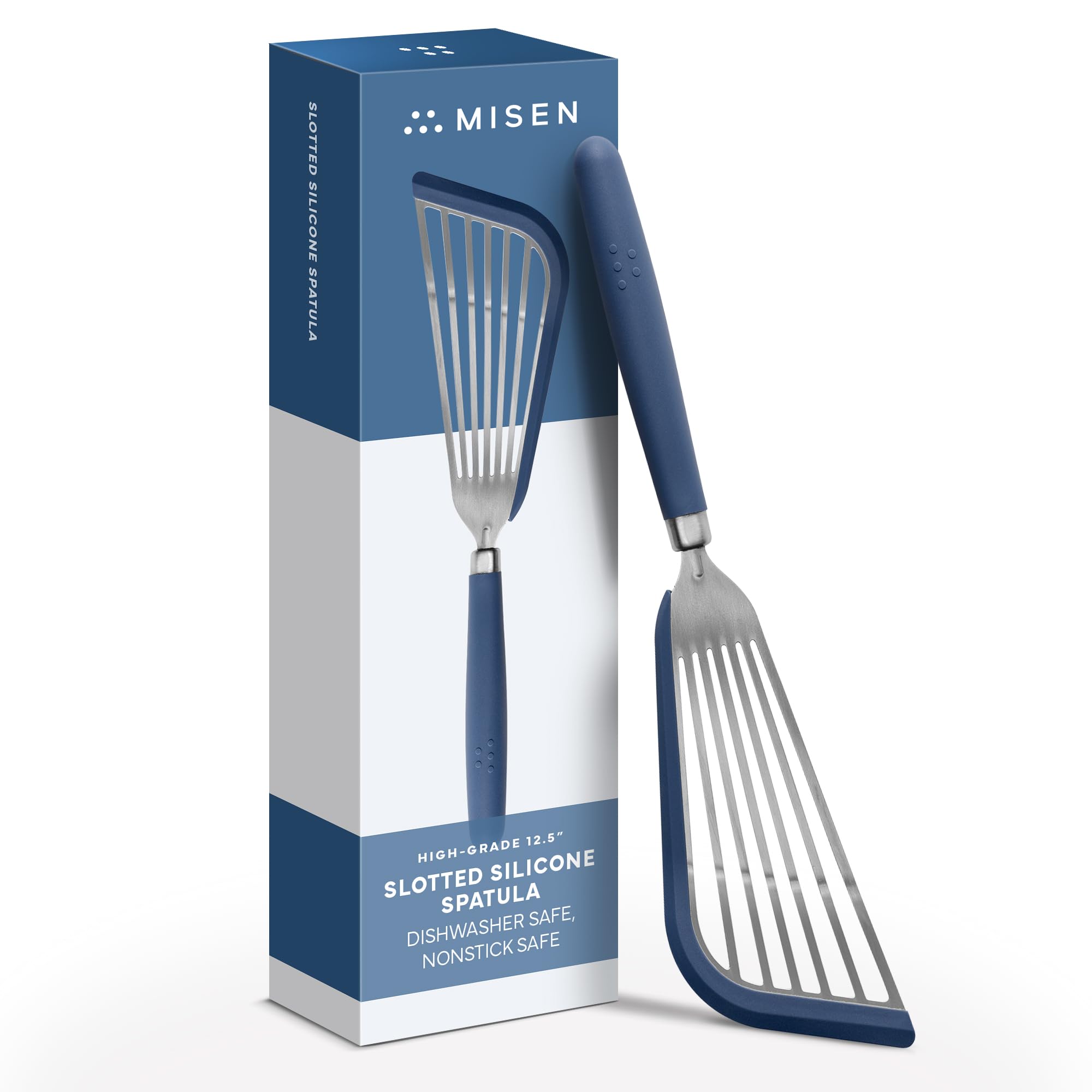 Misen fish spatula with slotted turner for delicate foods and precise flipping.
