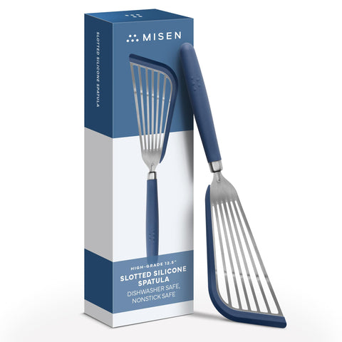 Misen fish spatula with slotted turner for delicate foods and precise flipping.