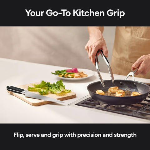 Misen tongs with scalloped edges enable precise grasping.