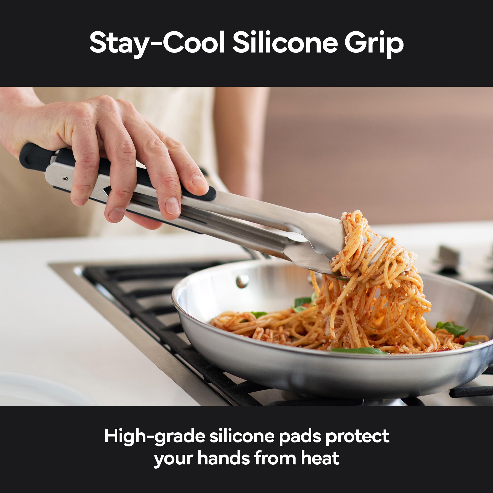 Misen tongs for serving and air frying tasks.