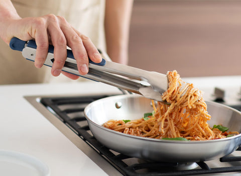 Misen tongs with silicone-tipped jaws offer a comfortable grip.