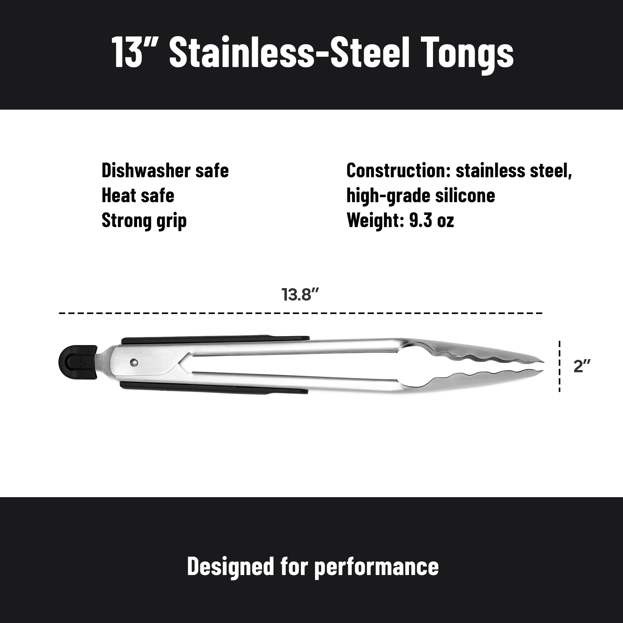 Misen locking feature keeps tongs closed when stored.