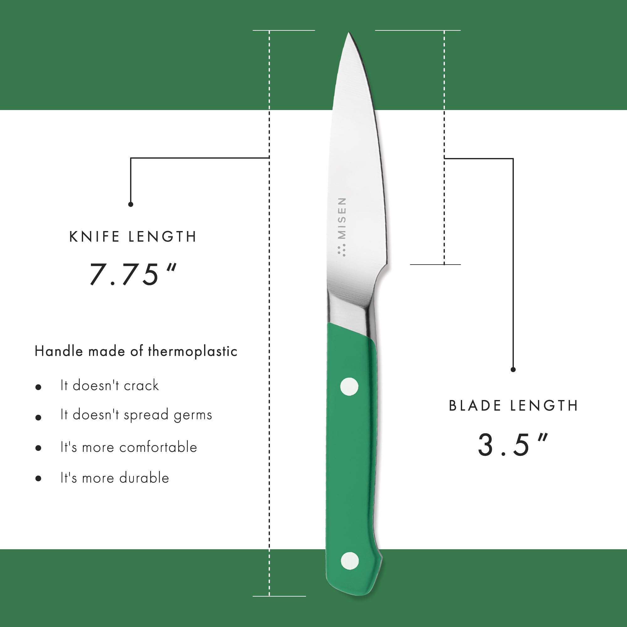 Misen paring knife ideal for apple peeling and delicate prep.