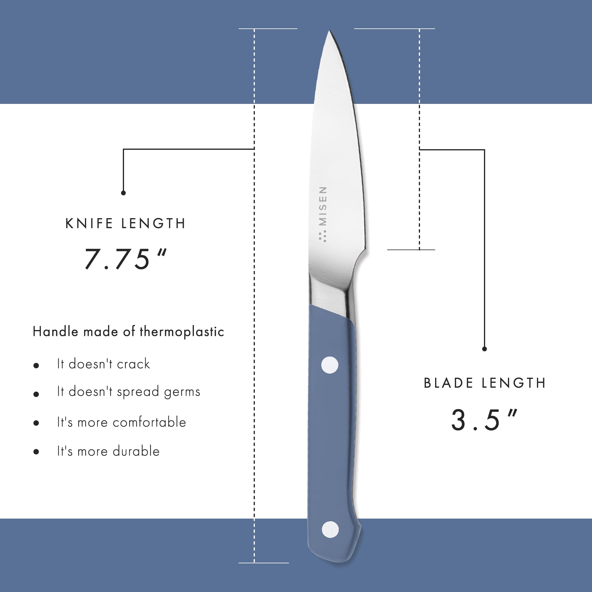 Misen paring knife, lightweight for detailed kitchen tasks and quick maneuvers