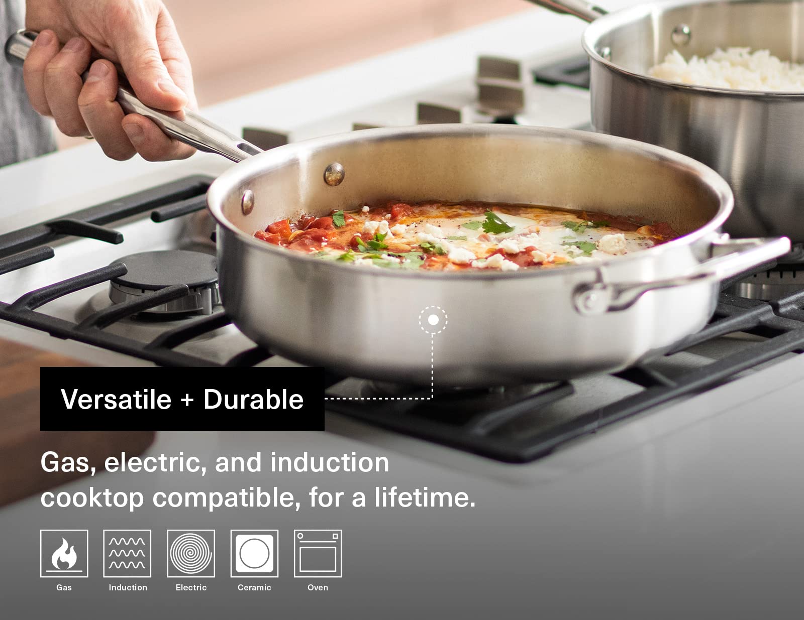 Misen sauté pan with lid, large surface for even cooking and deglazing