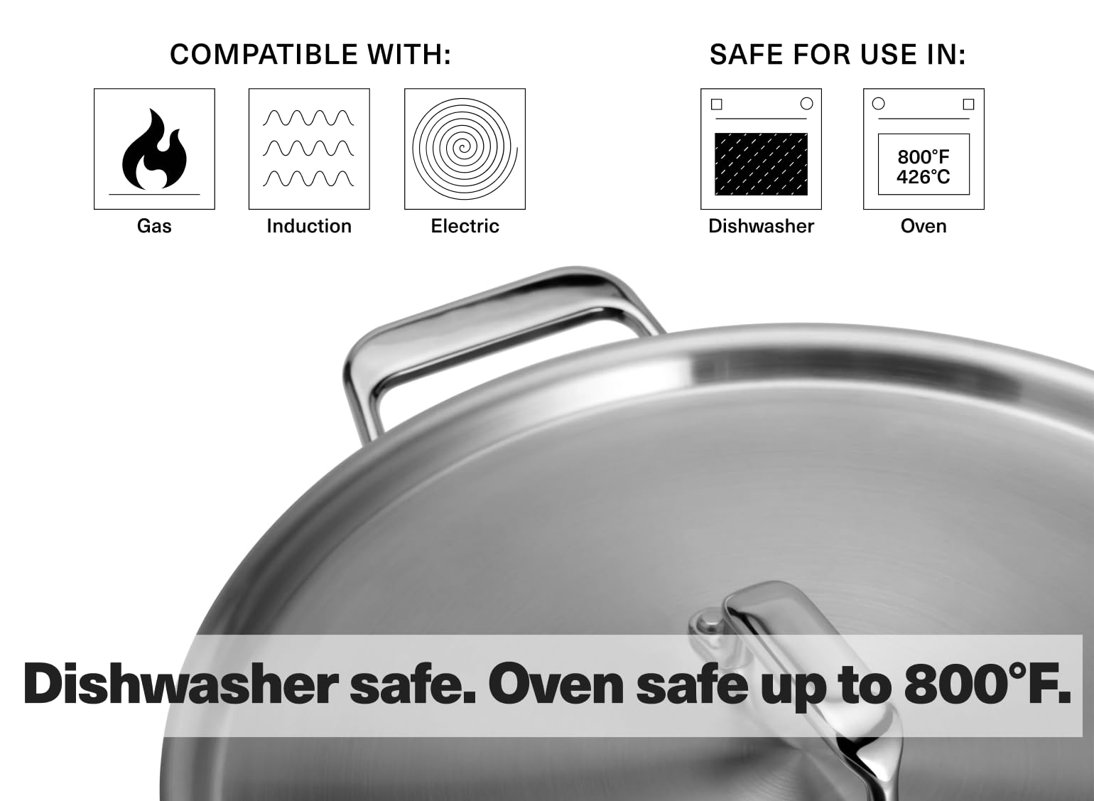 Misen stainless steel pan compatible with gas, electric, and induction