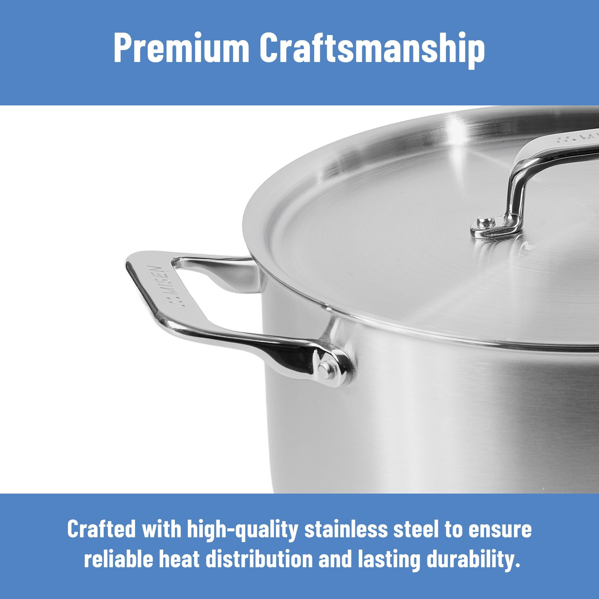 Misen stockpot oven-safe up to 800F for versatile finishing and reheating