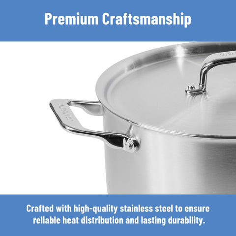 Misen stockpot oven-safe up to 800F for versatile finishing and reheating