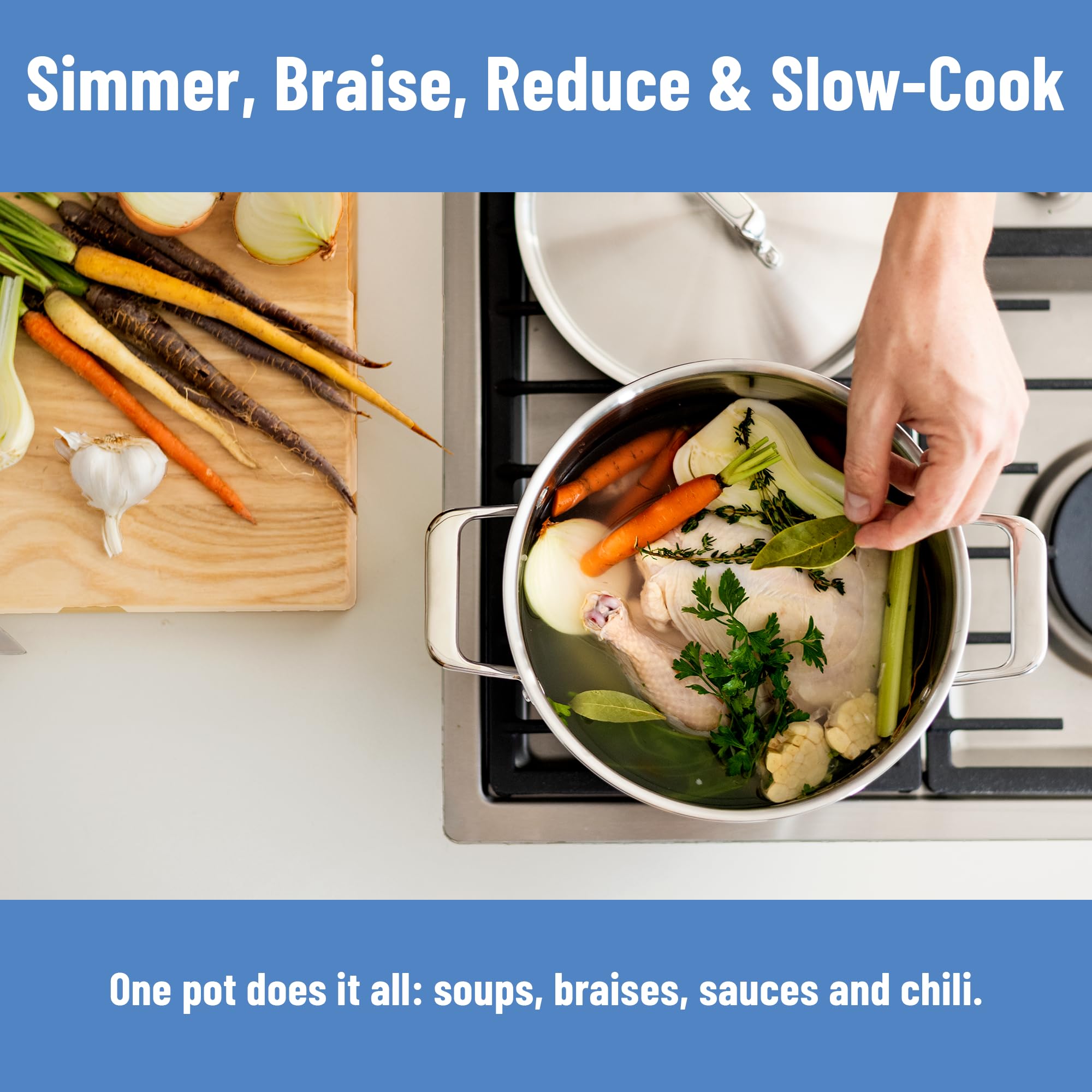 Misen stockpot with stay-cool handle designed for comfortable stovetop use