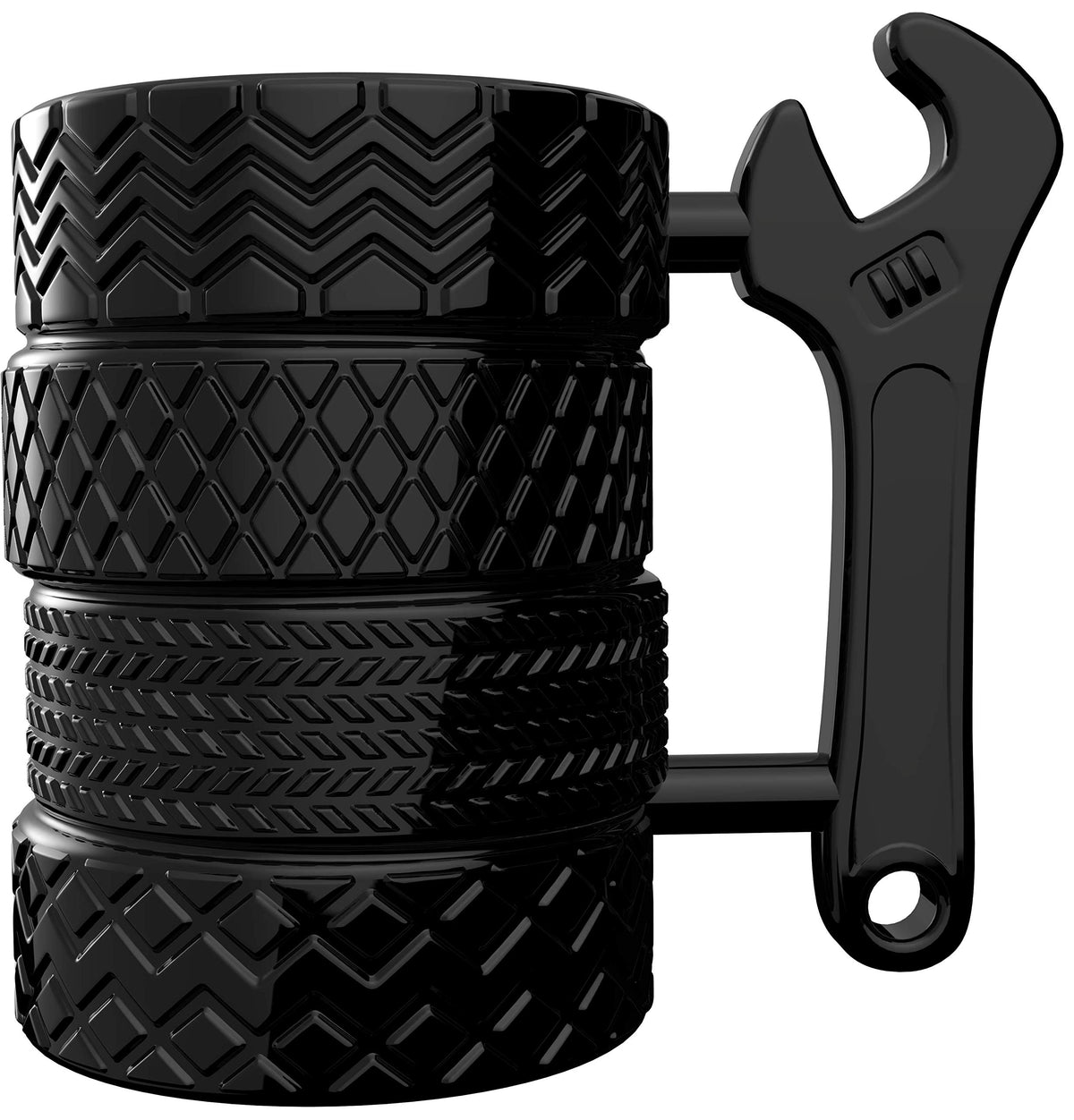 MISHOWNET tire mug front view showing stacked tire design for car lovers.
