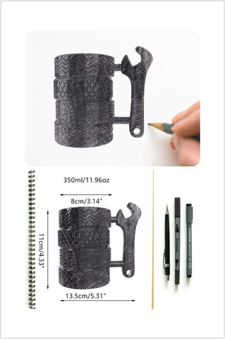 MISHOWNET tire mug with wrench-shaped handle for easy lifting during coffee breaks.