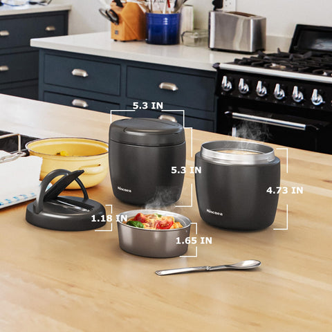 Misonea Thermo hidden handle and folding spoon add portable convenience.