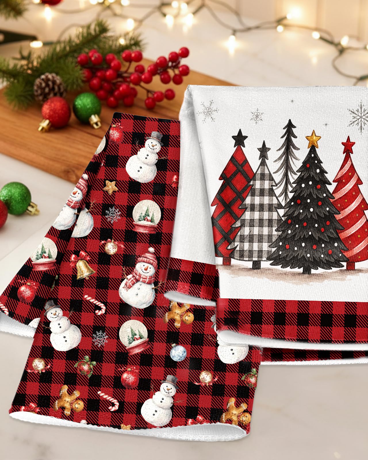 Miss Adola buffalo plaid Christmas tree towel for cheerful kitchen use