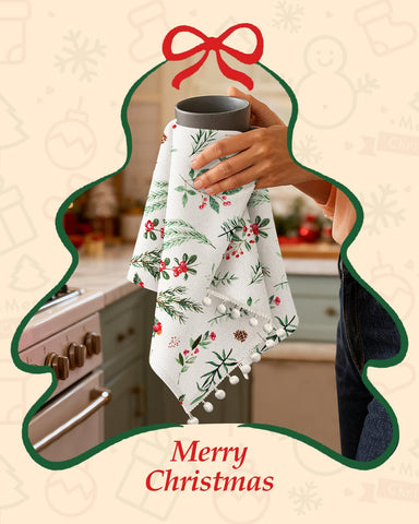Miss Adola Christmas towel made from soft cotton terry for absorbent kitchen tasks.