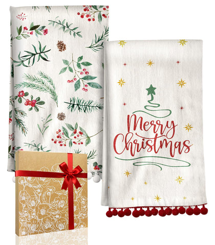 Miss Adola Christmas towel with snowy branch pattern for festive kitchen decor and quick drying.