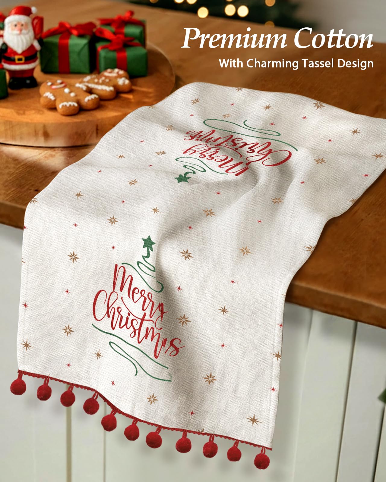 Miss Adola Christmas towel with decorative tassels adds seasonal charm for everyday use.