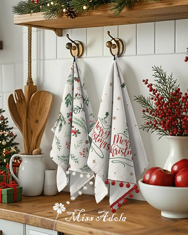 Miss Adola Christmas towel featuring a durable terry texture for quick drying.