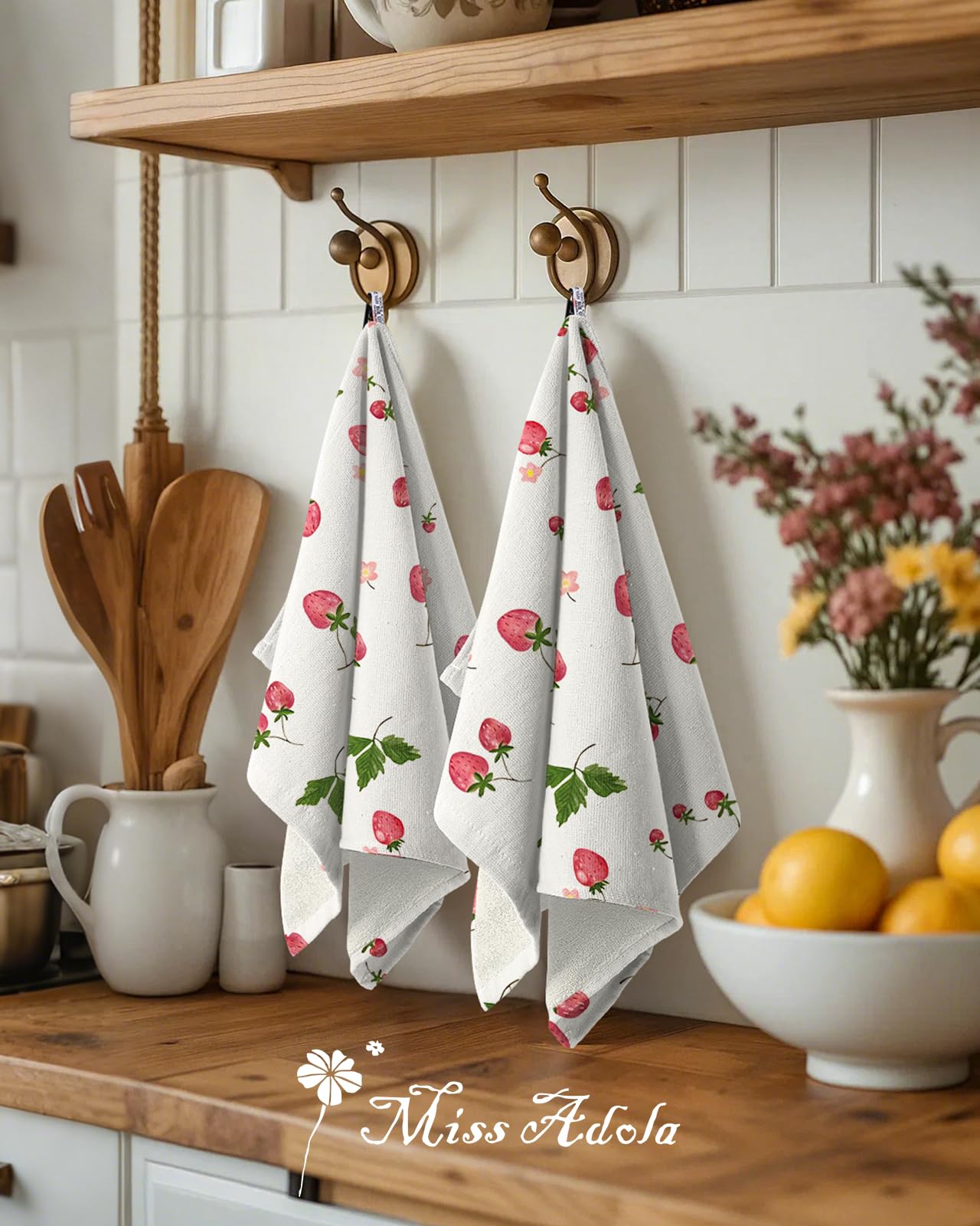 Colorful Miss Adola towels add decorative touch to kitchen decor