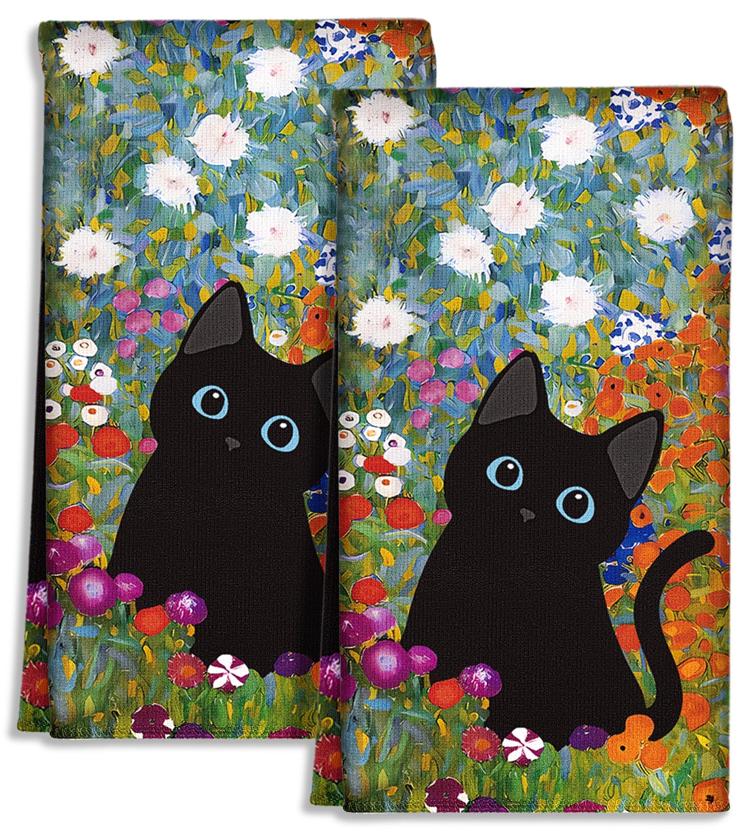 Miss Adola cute kitchen towels set 2 front view shows decorative prints and versatile use.