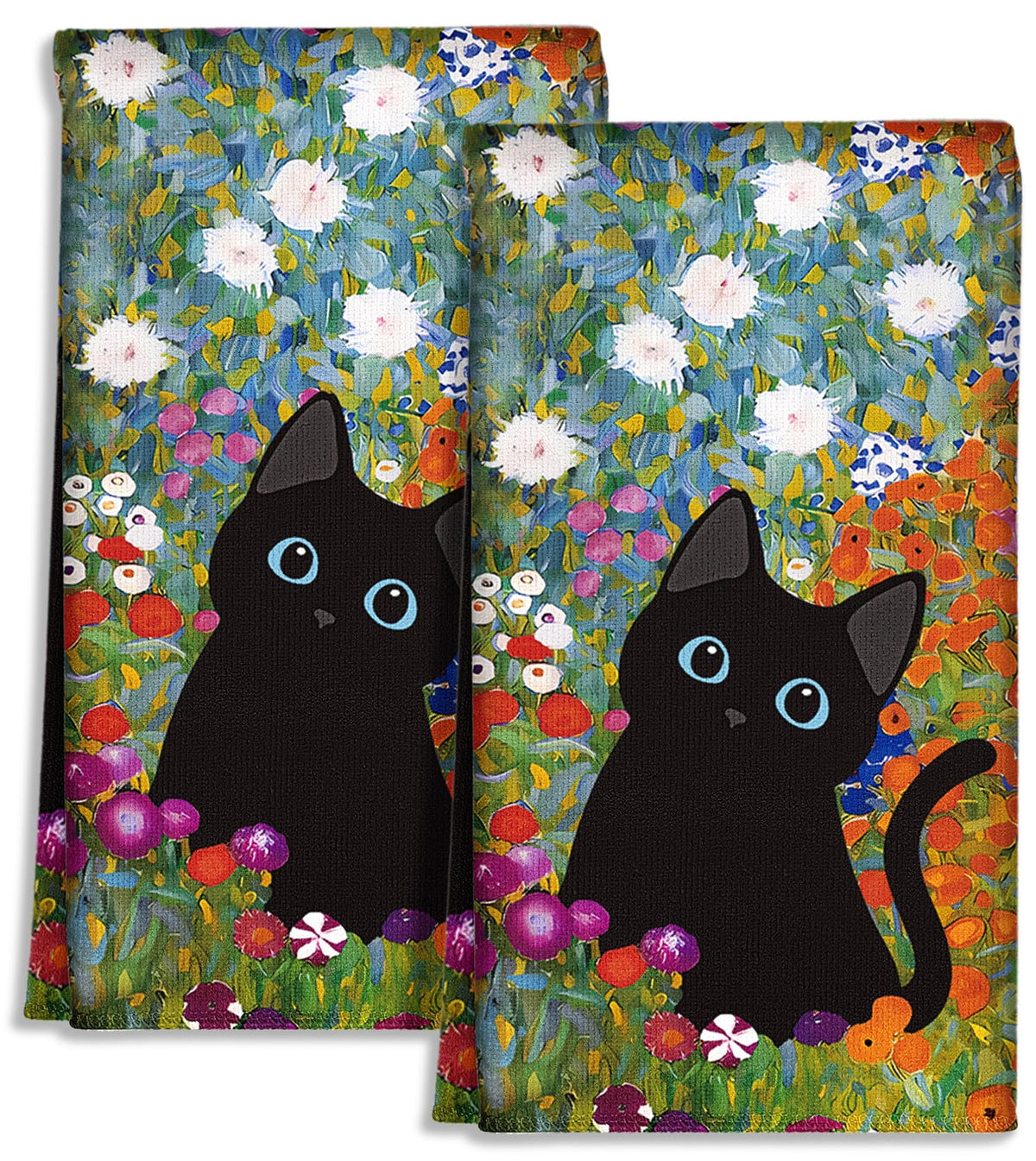 Miss Adola cute kitchen towels set 2 front view shows decorative prints and versatile use.
