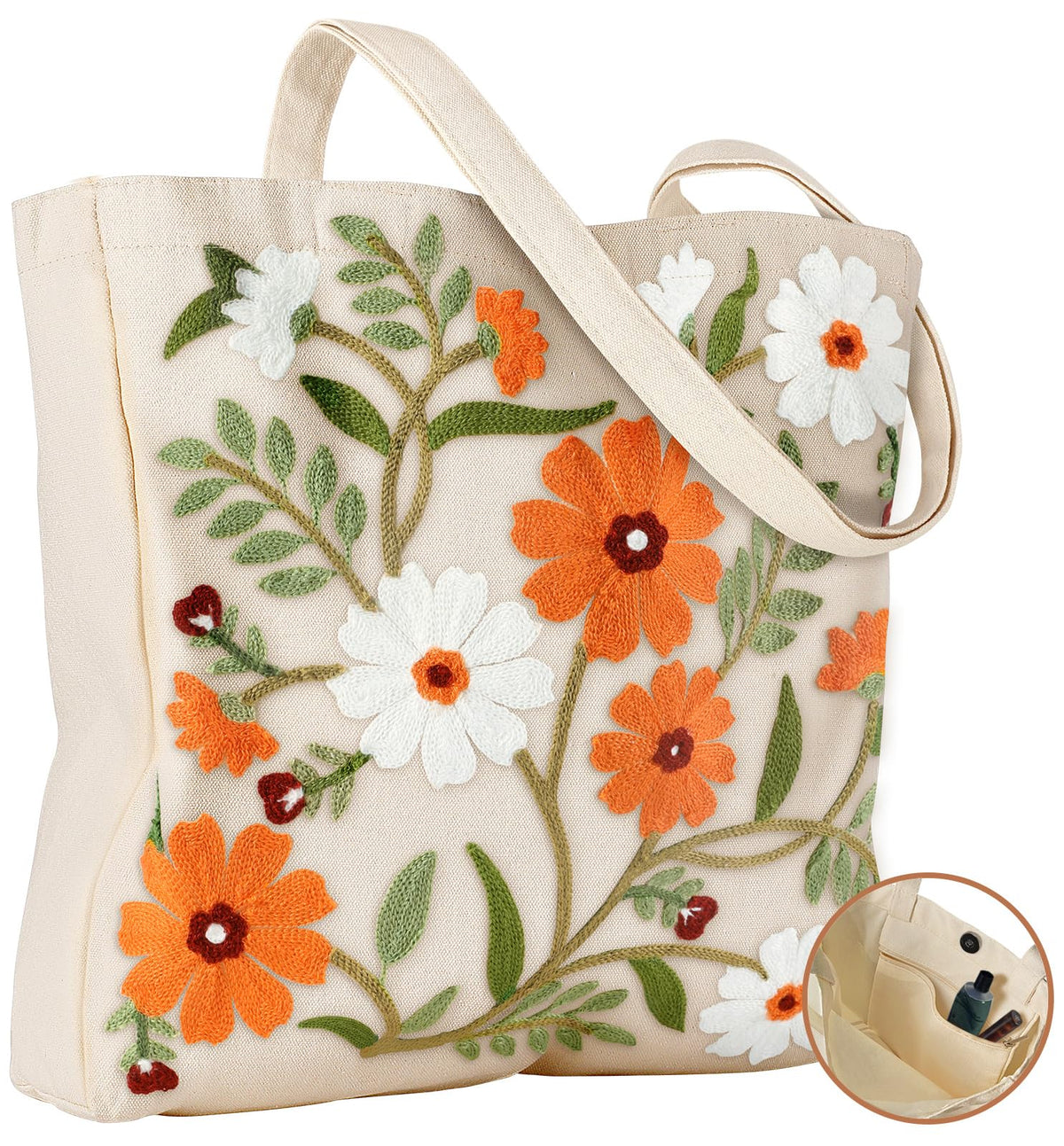 Miss Adola embroidery tote bag front view with stylish 3D embroidery for daily chic.