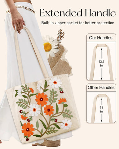 Miss Adola embroidery tote inner pocket, organized carry for essentials.