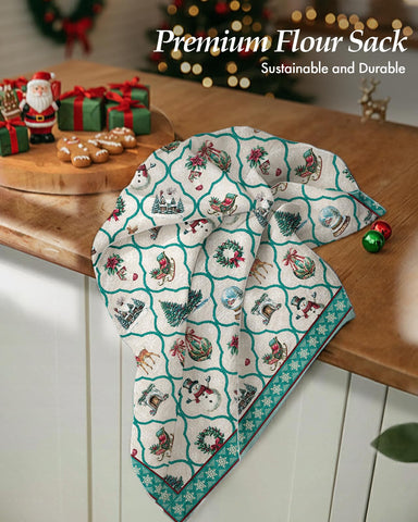 Miss Adola towels featuring Christmas trees add festive charm while absorbing spills.