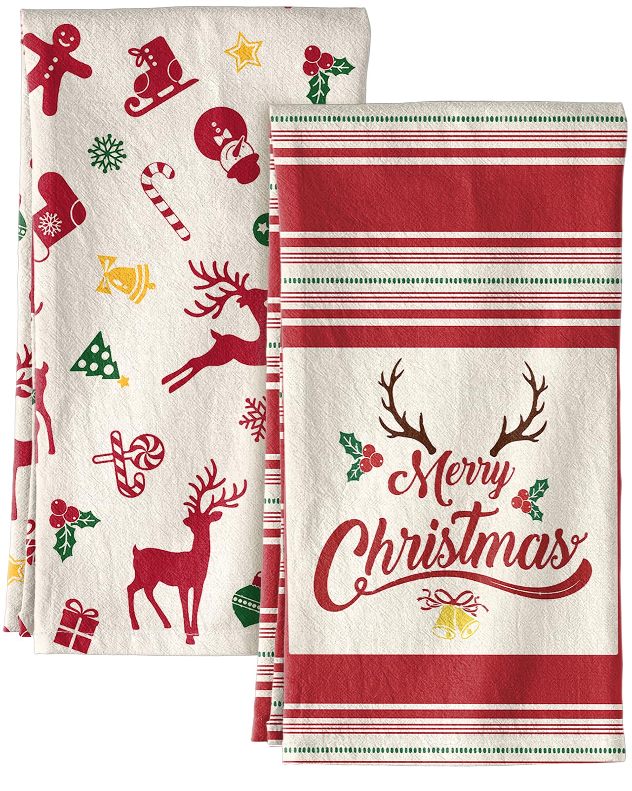 Miss Adola flour sack towel with a deer print adds festive warmth to holiday kitchens.