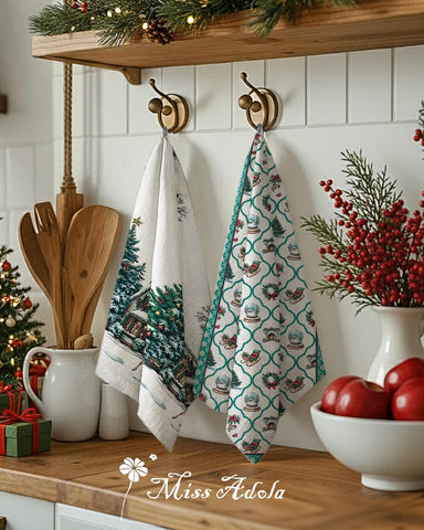 Miss Adola flour sack towels offer low linting for residue-free drying.