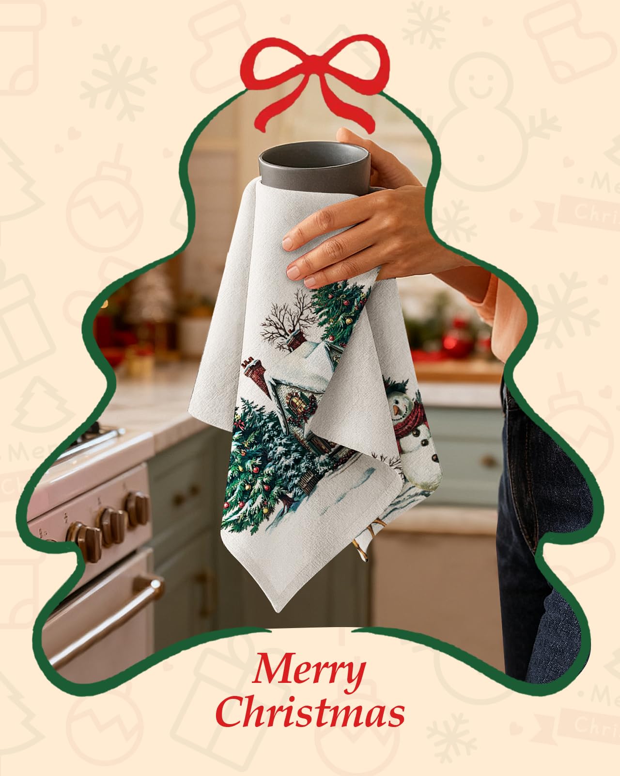 Miss Adola towels with snowman design create cozy vibes and clean drying.