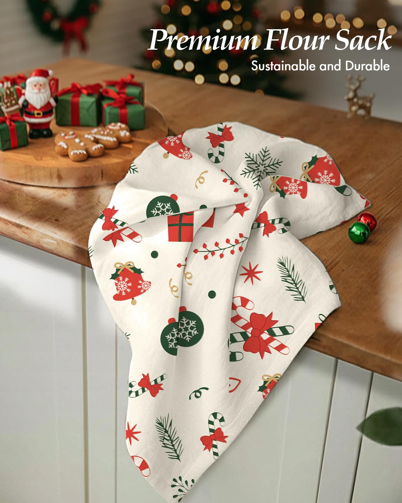 Miss Adola flour sack towel highlights natural cotton for absorbent, quick-drying use