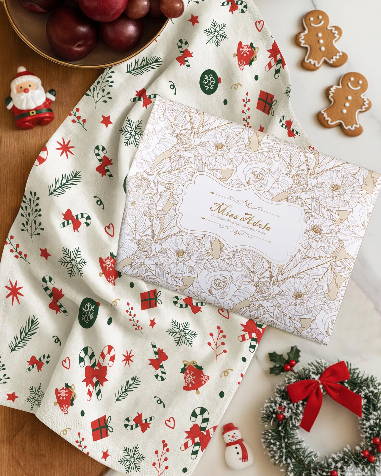 Miss Adola flour sack towel packaged as a stylish gift wrap option