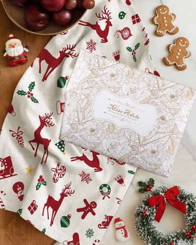 Miss Adola towels serve as heat pads or coasters for seasonal kitchen practicality.